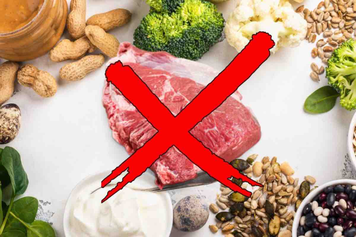Verdure e pezzo di carne con x sopra