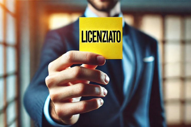 uomo con scritta licenziato